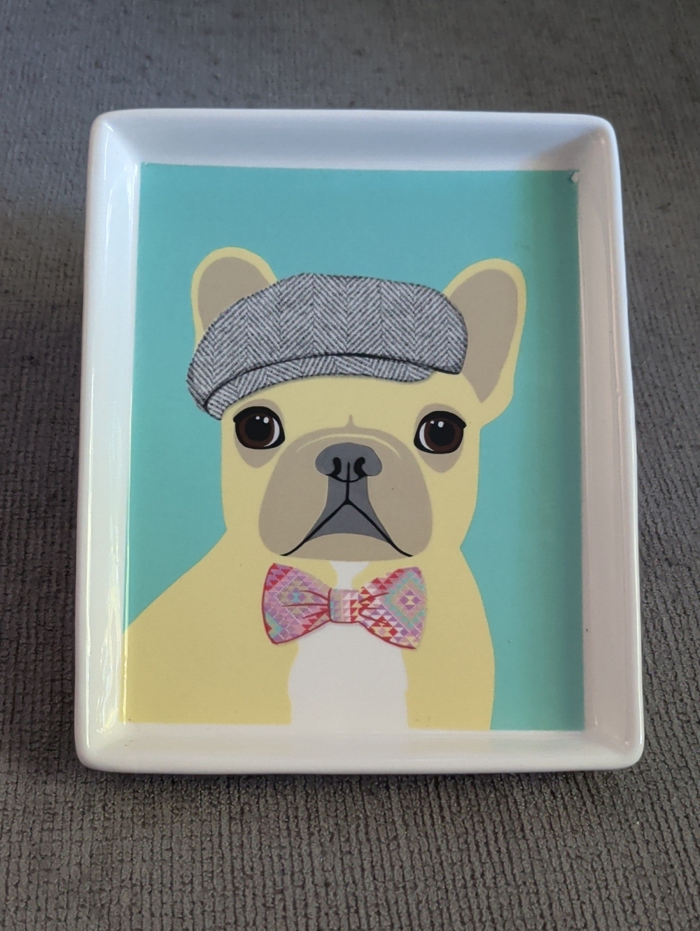 Magenta FRENCH BULLDOG Hipster Collection 7x5.5" Ceramic Trinket Dish